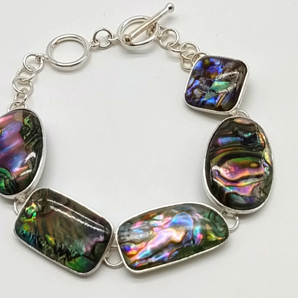 Vintage Sterling Silver Lucas Lameth Abalone Link Toggle Bracelet - Picture 1 of 12